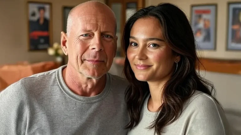Bruce Willis sitting with Emma Heming Willis and their daughters in a sunlit living room, sharing a quiet, supportive family moment