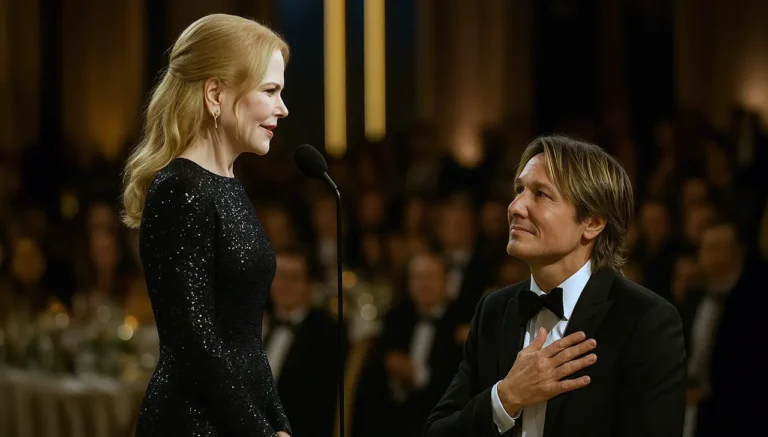 Nicole Kidman delivers an emotional speech to Keith Urban at the Golden Globes as he places his hand over his heart, visibly moved.