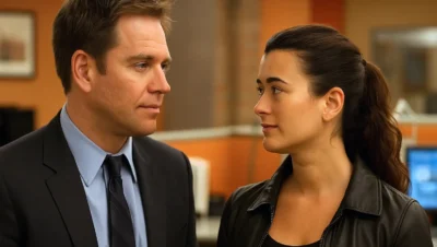 Tony DiNozzo and Ziva David sharing a quiet moment at NCIS headquarters, standing close with soft expressions.