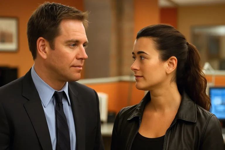 Tony DiNozzo and Ziva David sharing a quiet moment at NCIS headquarters, standing close with soft expressions.