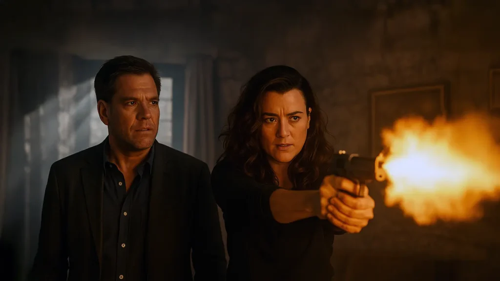 Tony and Ziva stand protectively with daughter Tali in a dramatic moment from the NCIS spinoff trailer