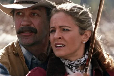 Jack and Lisa from Heartland standing close together outdoors at the ranch