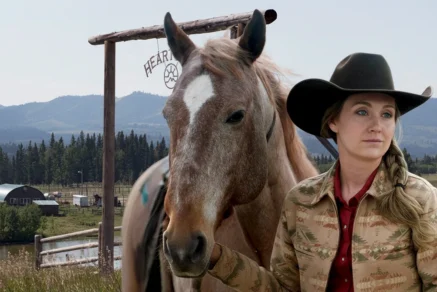 Amy Fleming with her horse at Heartland ranch ahead of Season 19 U.S. premiere on UPtv