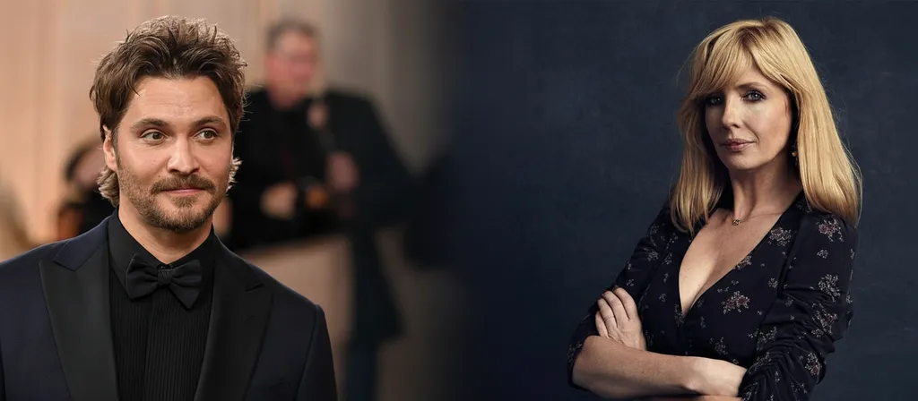 Kelly Reilly and Luke Grimes side-by-side, discussing a potential Dutton Ranch and Marshals crossover.