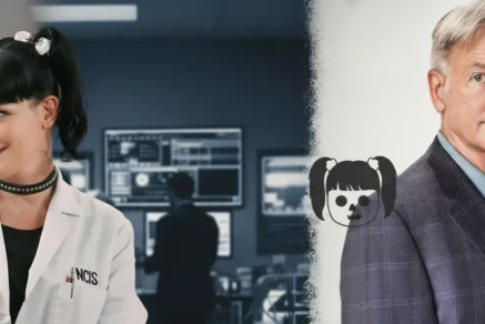 Pauley Perrette as Abby Sciuto and Mark Harmon as Leroy Jethro Gibbs from NCIS, highlighting the dynamic between the forensic scientist and the team leader.