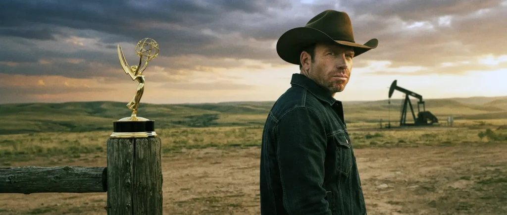 Taylor Sheridan, creator of Yellowstone and Landman, wearing a cowboy hat and looking toward the camera.