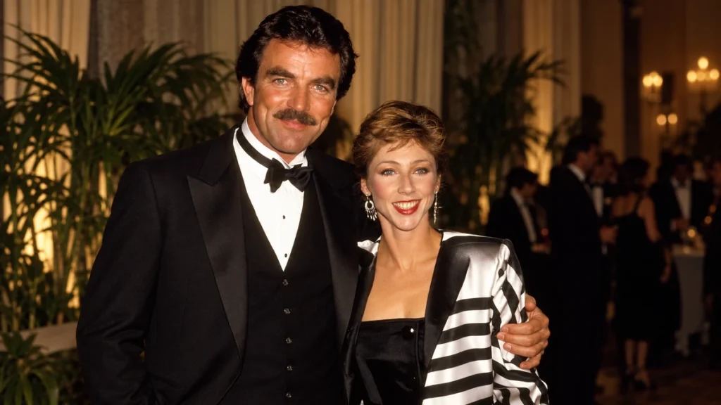 Tom Selleck and his wife Jillie Mack smiling together on the red carpet